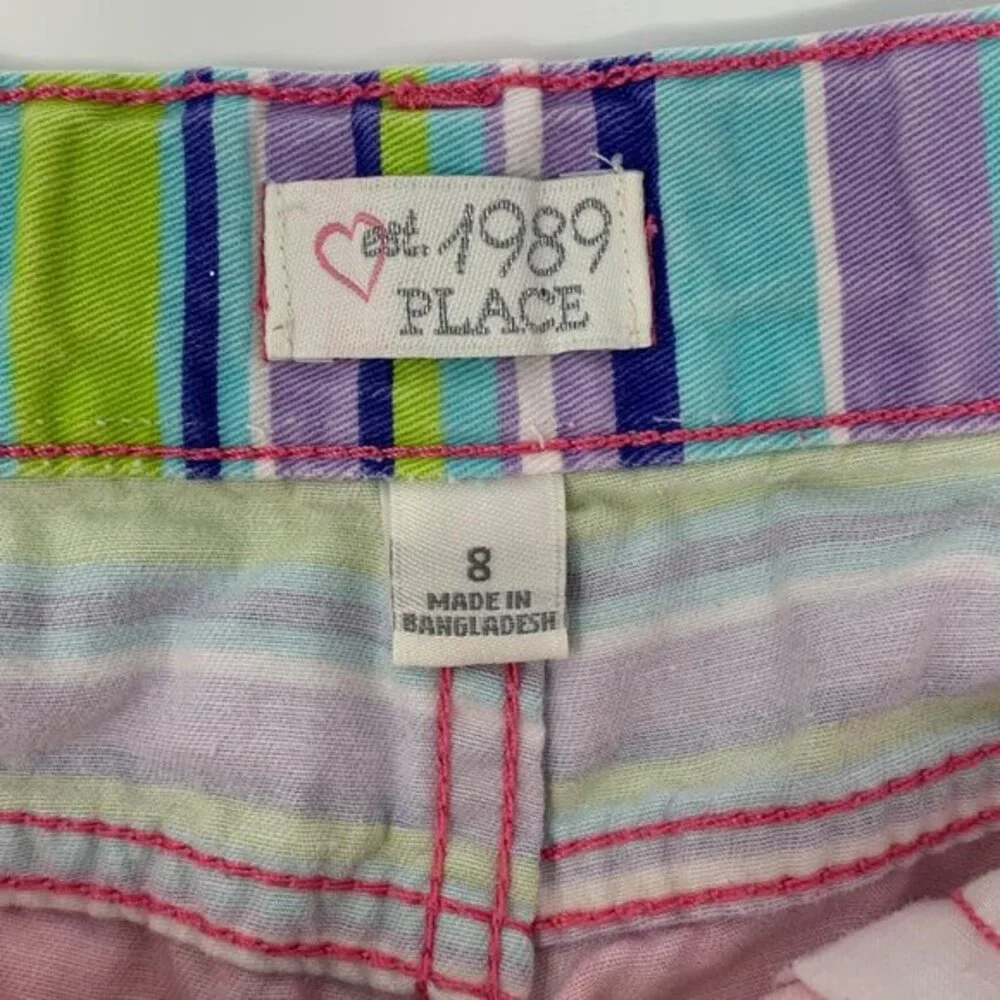 est. 1989 PLACE Multi Color Striped Cotton Girl's Shorts with Pockets Size 8‎
